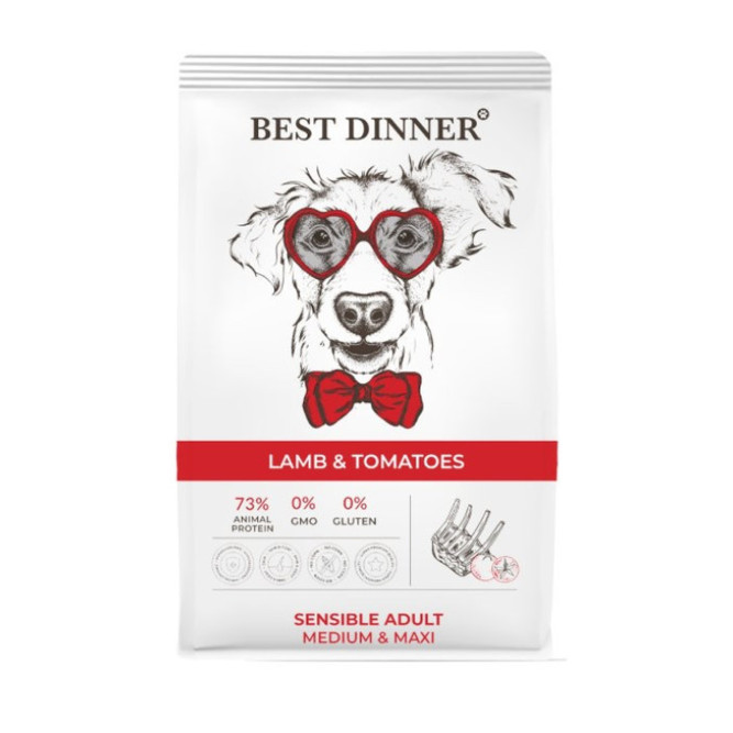 Best Dinner Adult Sensible Medium &amp; Maxi Lamb &amp; Tomatoes сухой корм для собак средних и крупных пород склонных к аллергии и проблемам с пищеварением с ягненком и томатами - 15 кг