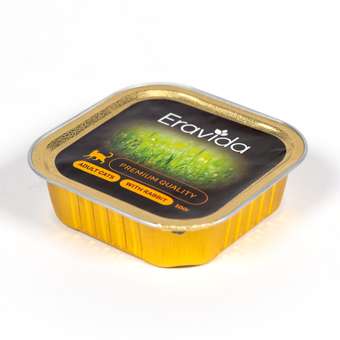 Eravida влажный корм для взрослых кошек кусочки в желе с кроликом, в ламистерах - 100 г х 16 шт