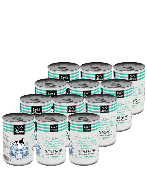 Cat`s Menu влажный корм для взрослых кошек для профилактики МКБ с ягненком кусочки в соусе в консервах - 340 г х 12 шт