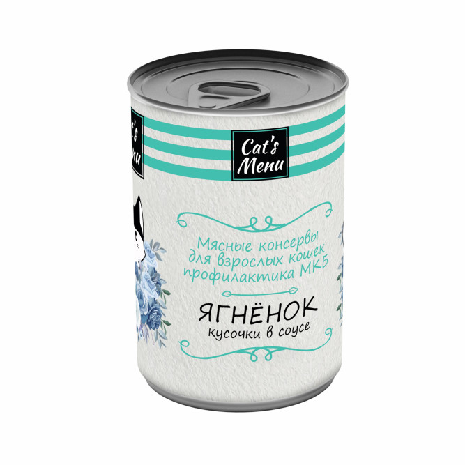 Cat`s Menu влажный корм для взрослых кошек для профилактики МКБ с ягненком кусочки в соусе в консервах - 340 г х 12 шт