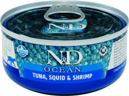 Farmina N&amp;D Cat Ocean Tuna, Squid &amp; Shrimp влажный корм для взрослых кошек с тунцом, кальмаром и креветками - 70 г х 24 шт