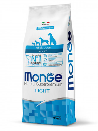 Monge Dog Speciality Light сухой корм для взрослых собак всех пород при избыточном весе с лососем и рисом 12 кг