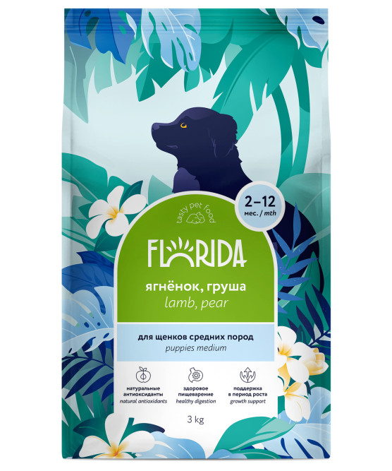 Florida сухой корм для щенков средних пород с ягненком и грушей - 3 кг
