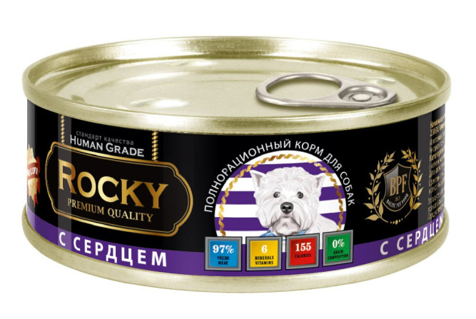 Rocky влажный корм для взрослых собак мясное ассорти с сердцем, в консервах - 100 г х 24 шт