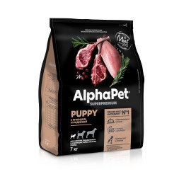 AlphaPet Superpremium полнорационный сухой корм для щенков, беременных и кормящих собак мелких пород с ягненком и индейкой - 7 кг