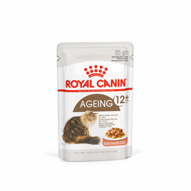 Royal Canin Agening 12+ влажный корм для стареющих кошек старше 12 лет, мелкие кусочки в соусе, в паучах - 85 г х 28 шт
