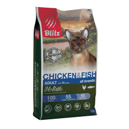 Blitz Holistic Cat Adult сухой низкозерновой корм для взрослых кошек с курицей и рыбой - 1,5 кг