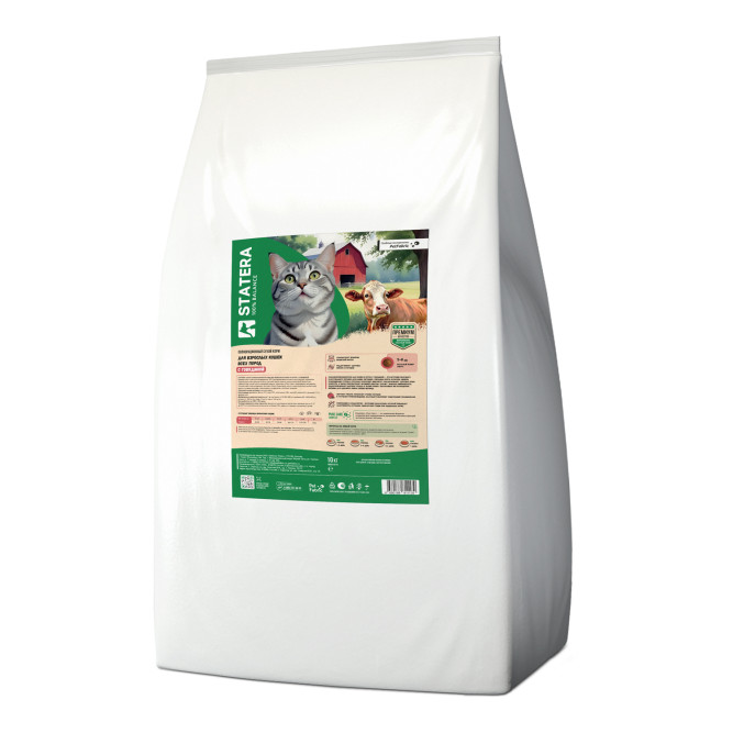 Statera сухой полнорационный корм для взрослых кошек и котов, с говядиной - 10 кг