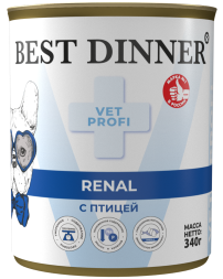 Best Dinner Vet Profi Renal влажный диетический корм для взрослых собак при заболеваниях почек, с птицей, в консервах - 340 г х 12 шт