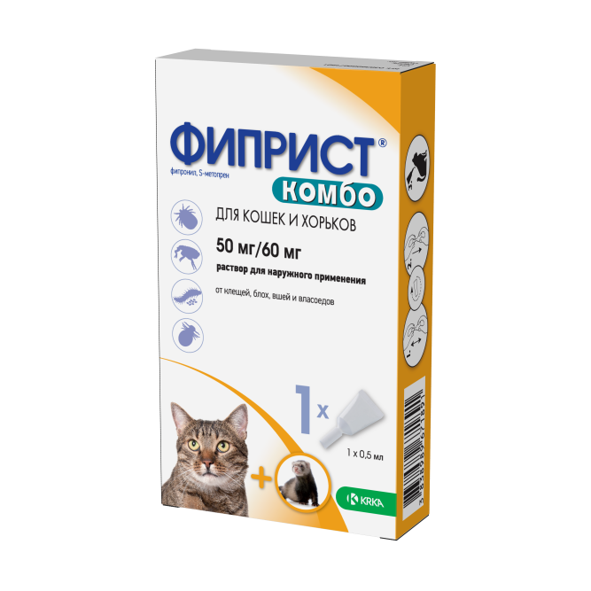 Фиприст Комбо KRKA капли для кошек и хорьков от блох, вшей, клещей и власоедов - 1 пипетка