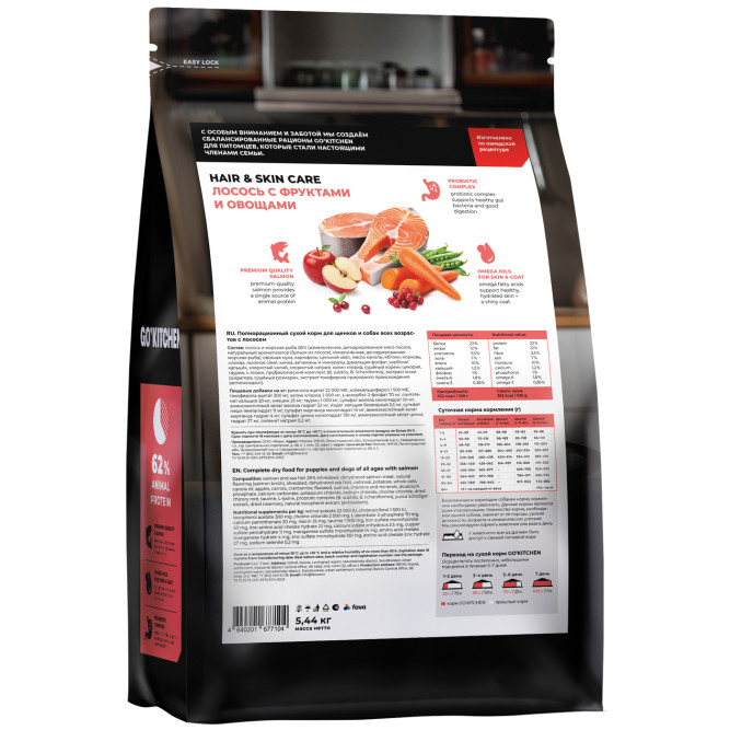 Go' Kitchen SKIN+COAT Care сухой корм для щенков и собак, с лососем - 5,44 кг