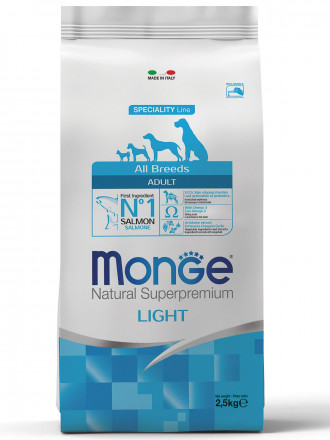 Monge Dog Speciality Light сухой корм для взрослых собак всех пород при избыточном весе с лососем и рисом 2,5 кг