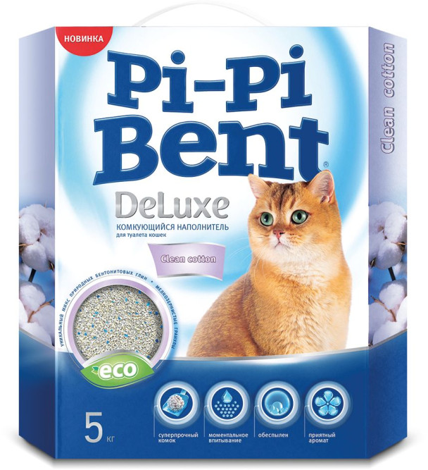 Pi-Pi Bent Deluxe Cotton комкующийся наполнитель для кошек из бентонитовой глины - 5 кг