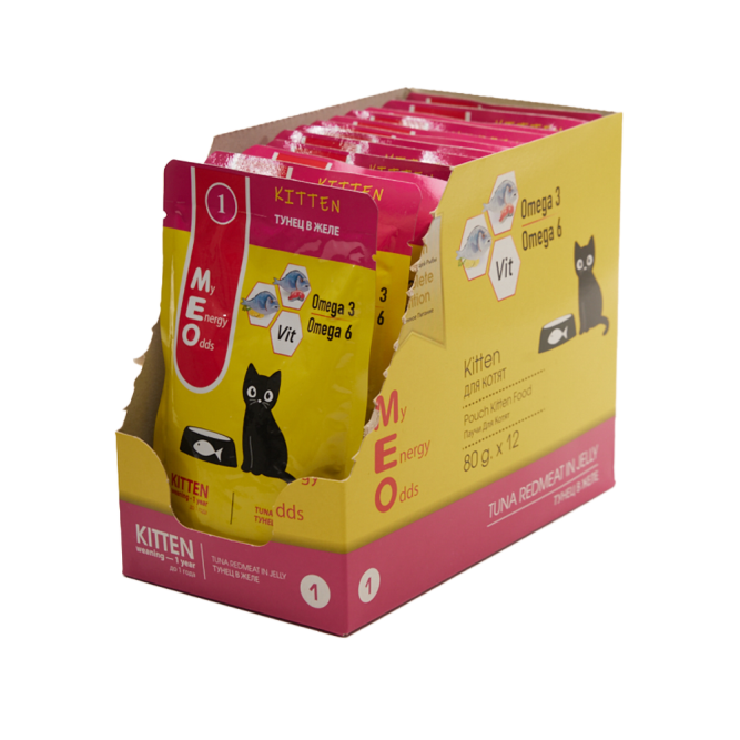 MEO влажный корм для котят с тунцом в желе, в паучах - 80 г х 12 шт