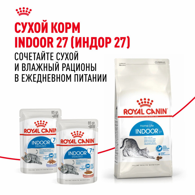 Royal Canin Indoor Sterilised 7+ влажный корм для стерилизованных кошек в возрасте от 7 до 12 лет, живущих в помещении, мелкие кусочки в желе, в паучах - 85 г х 28 шт