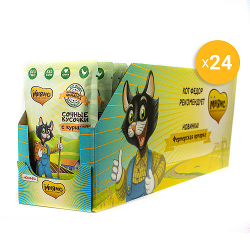 Мнямс Кот Федор влажный корм для взрослых кошек с курицей "Фермерская ярмарка" в паучах - 85 г (24 шт в уп)