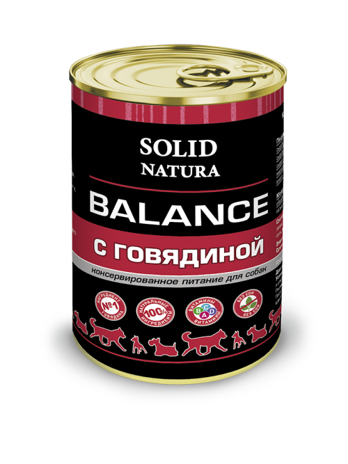 Solid Natura Balance влажный корм для взрослых собак с говядиной, в консервах - 340 г х 6 шт