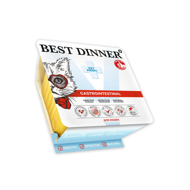 Best Dinner Vet Profi Gastrointestinal влажный диетический корм для взрослых кошек при нарушениях пищеварения, паштет с индейкой, в ламистерах - 100 г х 14 шт