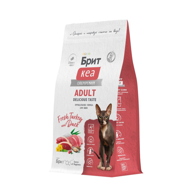 Брит Кеа Cat Adult Delicious Taste сухой корм для взрослых привередливых кошек, с индейкой и уткой - 1,5 кг