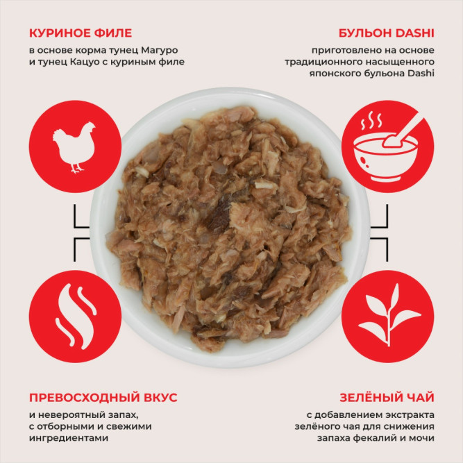 Inaba Ciao Kinnodashi влажный дополнительный корм для взрослых кошек, тунец Магуро и тунец Кацуо с куриным филе, в паучах - 60 г х 24 шт