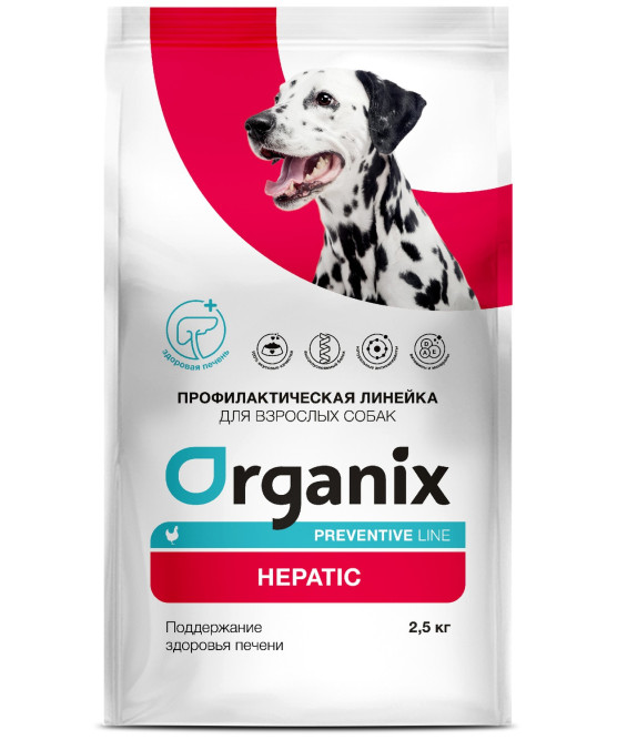 Organix Hepatic сухой диетический корм для взрослых собак всех пород при заболеваниях печени, с курицей - 2,5 кг