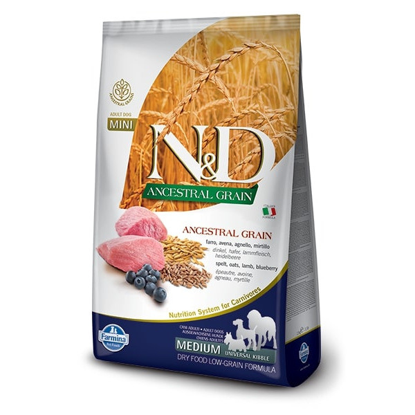 Farmina N&amp;D Ancestral Grain Dog Lamb Blueberry Adult Medium &amp; Maxi сухой низкозерновой корм для взрослых собак средних и крупных пород с ягненком и черникой - 2,5 кг