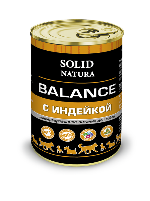 Solid Natura Balance влажный корм для взрослых собак с индейкой, в консервах - 340 г х 6 шт