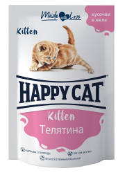 Happy Cat паучи для котят, с телятиной, кусочки в желе - 85 г х 24 шт