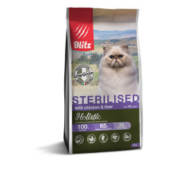 Blitz Holistic Sterilised сухой низкозерновой корм для стерилизованных кошек с курицей и печенью - 400 г