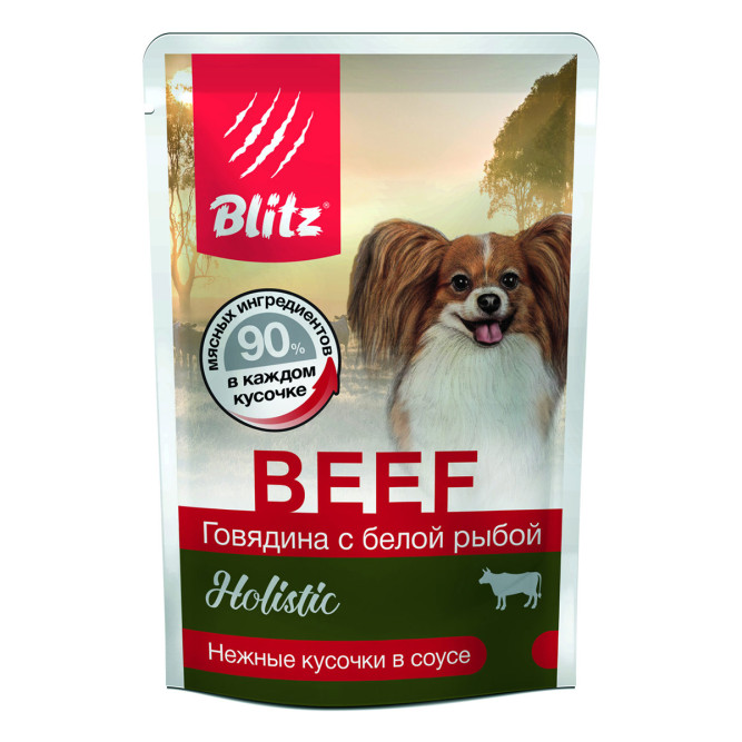 Blitz Holistic набор паучей для взрослых собак мелких пород с ассорти вкусов, кусочки в соусе - 85 г х 5+1 шт