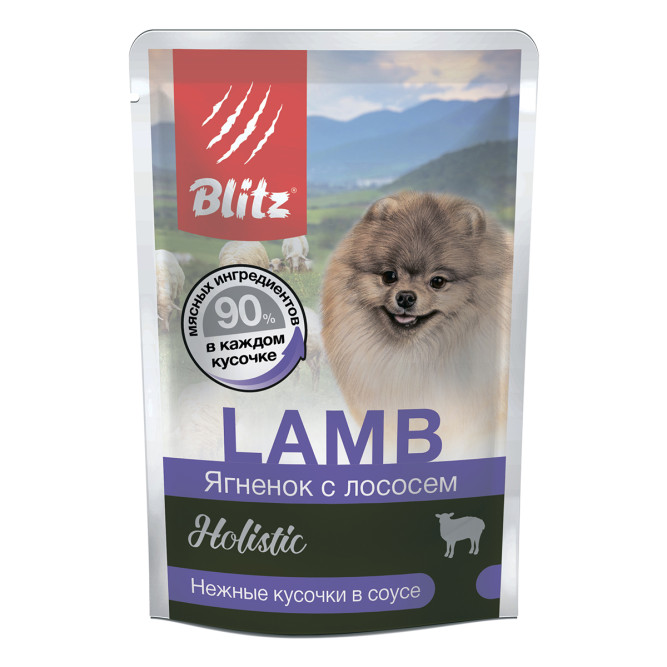 Blitz Holistic набор паучей для взрослых собак мелких пород с ассорти вкусов, кусочки в соусе - 85 г х 5+1 шт