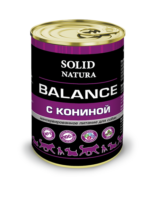 Solid Natura Balance влажный корм для взрослых собак с кониной, в консервах - 340 г х 6 шт
