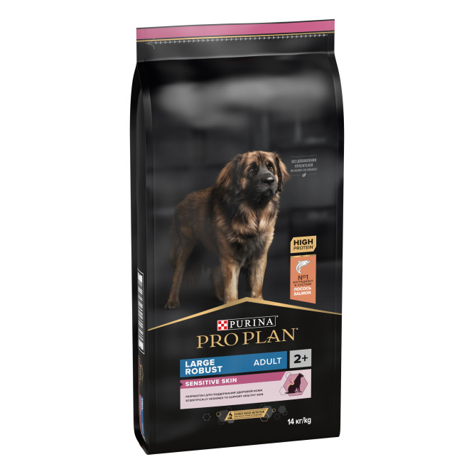 Pro Plan Adult Sensitive Skin сухой корм для взрослых собак крупных пород с мощным телосложением с чувствительной кожей, с лососем - 14 кг