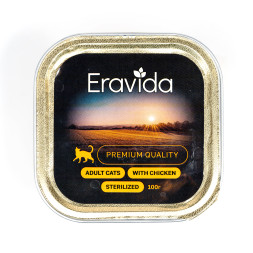 Eravida влажный корм для стерилизованных кошек кусочки в желе с курицей, в ламистерах - 100 г х 16 шт