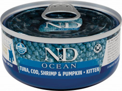 Farmina N&amp;D Cat Ocean Tuna, Cod, Shrimp &amp; Pumpkin Kitten влажный корм для котят с тунцом, треской, креветками и тыквой - 70 г х 24 шт