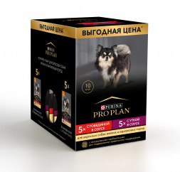 Purina Pro Plan Adult набор паучей для взрослых собак мелких пород, с уткой в соусе 85 г х 5 шт, с говядиной в соусе 85 г х 5 шт