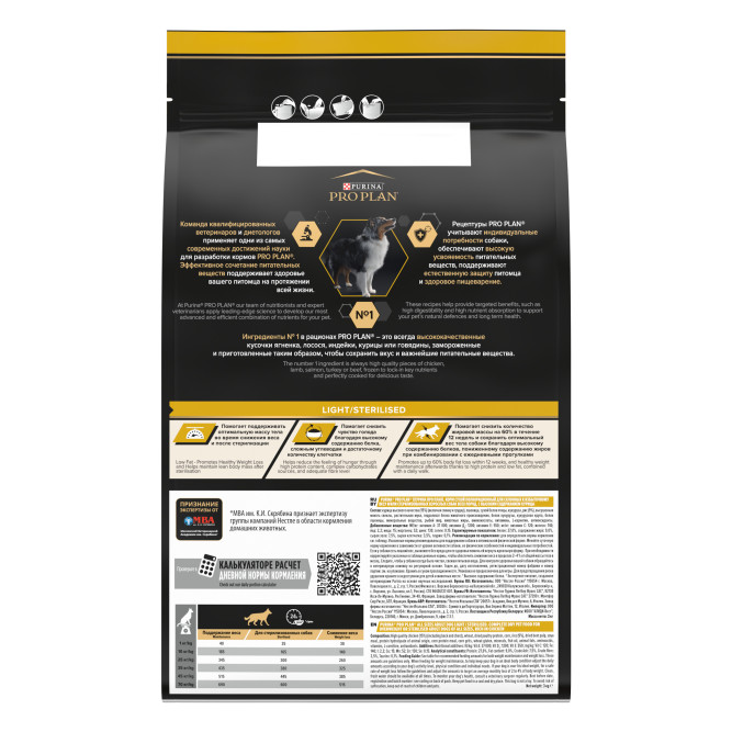 Purina Pro Plan Light Sterilised сухой корм для взрослых собак склонных к избыточному весу и/или стерилизованных с курицей и рисом - 3 кг