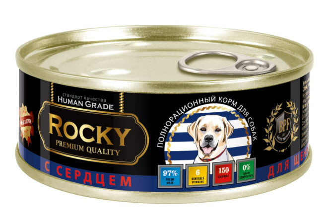 Rocky влажный корм для щенков мясное ассорти с сердцем, в консервах - 100 г х 24 шт