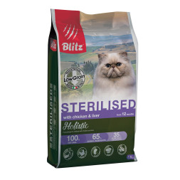Blitz Holistic Sterilised сухой низкозерновой корм для стерилизованных кошек с курицей и печенью - 1,5 кг