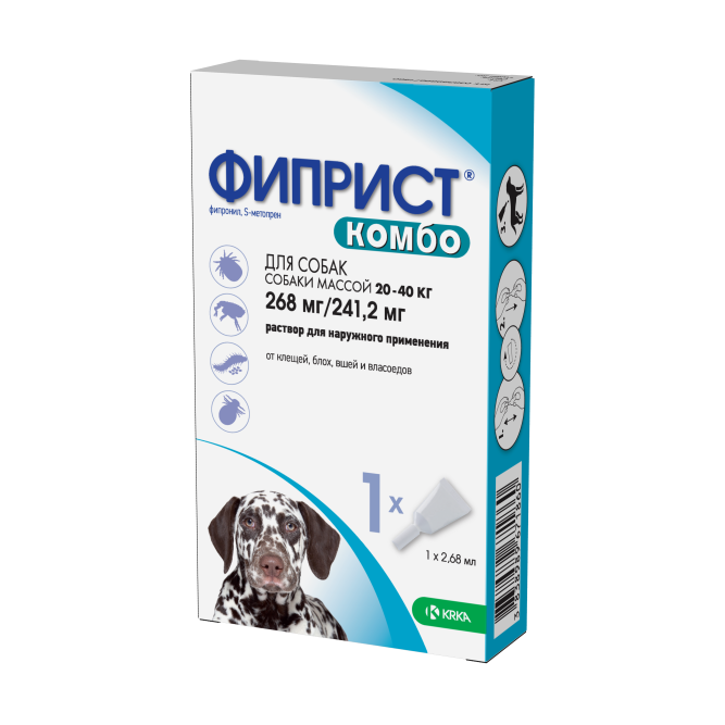 Фиприст Комбо KRKA капли для собак 20-40 кг от блох, вшей, клещей и власоедов - 1 пипетка