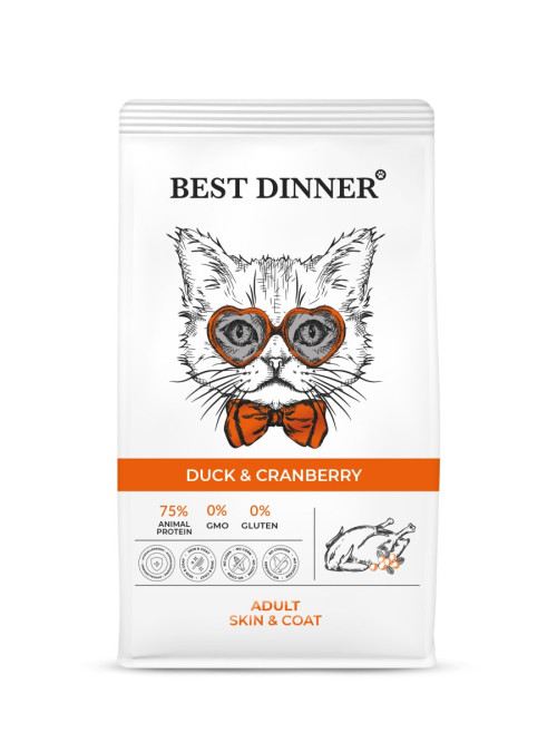 Best Dinner Adult Cat Duck &amp; Cranberry сухой корм для взрослых кошек для ухода за кожей и шерстью с уткой и клюквой - 400 г