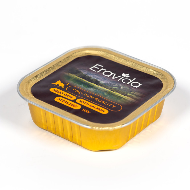 Eravida влажный корм для стерилизованных кошек кусочки в желе с лососем, в ламистерах - 100 г х 16 шт