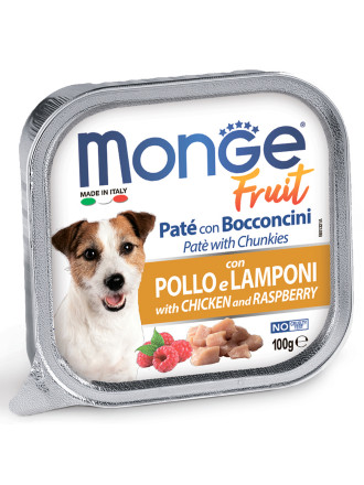 Monge Dog Fruit влажный корм для взрослых собак с курицей и малиной в ламистре 100 г (32 шт в уп)