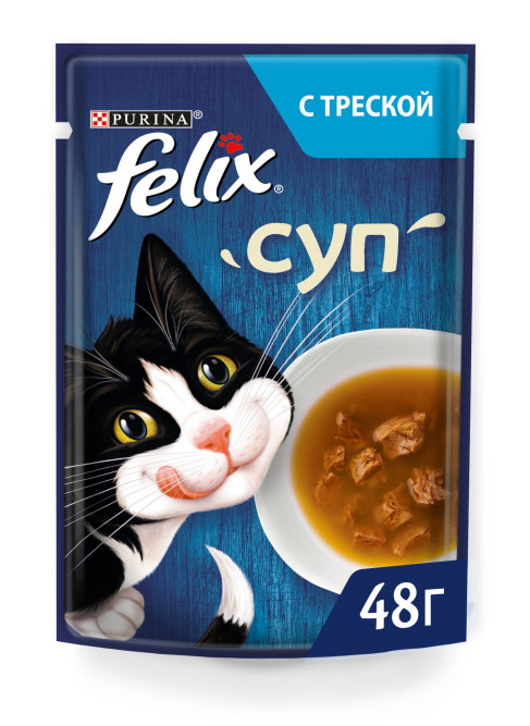 Felix влажный корм для взрослых кошек суп с треской в паучах - 48 г х 36 шт
