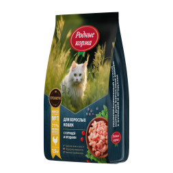 Родные корма сухой корм для взрослых кошек с курицей и ягодами - 1,5 кг