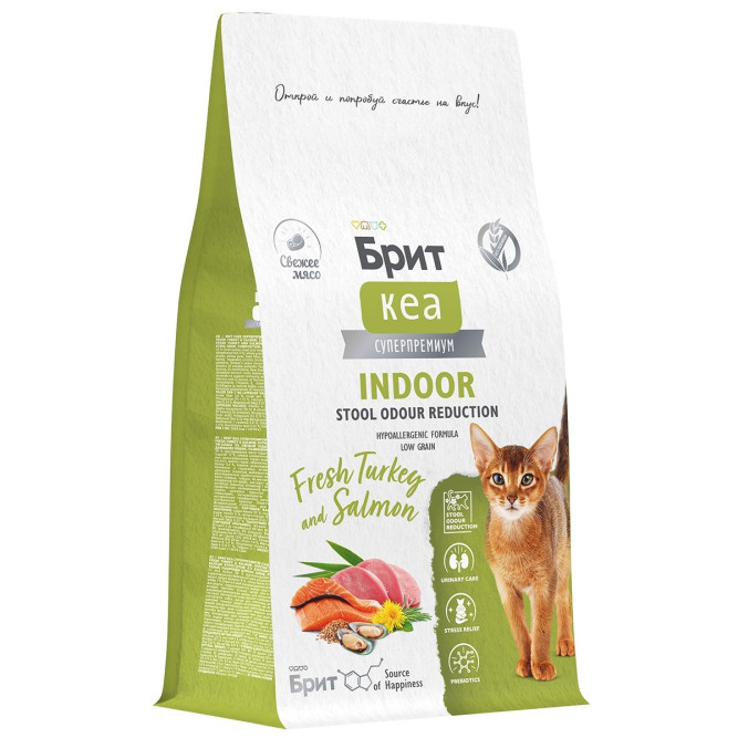 Брит Кеа Cat Indoor Stool Odour Reduction сухой корм для взрослых кошек домашнего содержания, с индейкой и лососем - 400 г