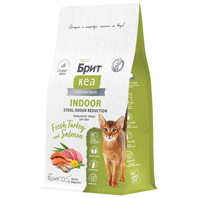 Брит Кеа Cat Indoor Stool Odour Reduction сухой корм для взрослых кошек домашнего содержания, с индейкой и лососем - 400 г