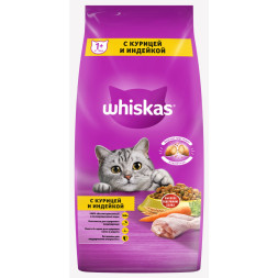 Whiskas Вкусные подушечки с нежным паштетом, сухой корм для взрослых кошек, Аппетитное ассорти с курицей и индейкой - 5 кг