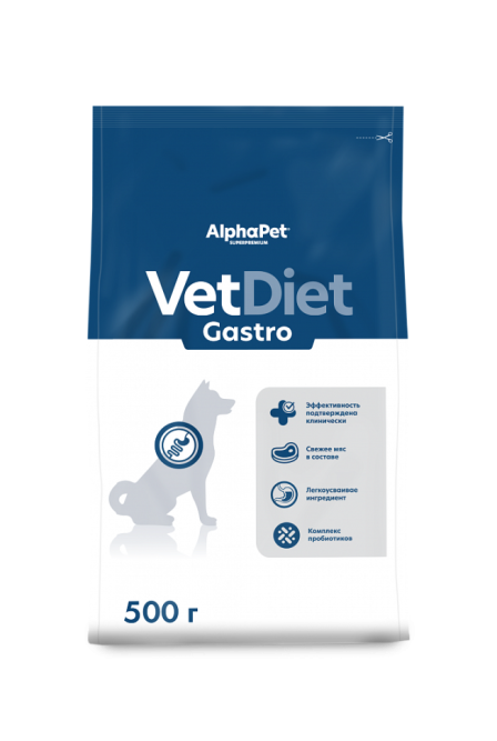 AlphaPet Vet Diet Gastro сухой диетический корм для взрослых собак всех пород при острых расстройствах пищеварения, в реабилитационный период и при истощении - 500 г