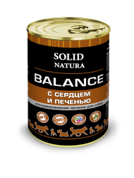 Solid Natura Balance влажный корм для взрослых собак с сердцем и печенью, в консервах - 340 г х 6 шт